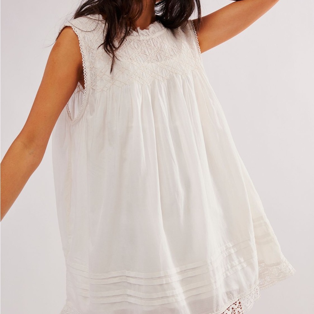 Free People White Crochet Yoke Mini Dress